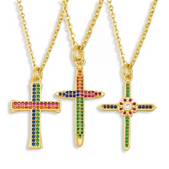 fashion inlaid color zircon cross pearl necklace