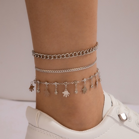 Fashion Palm Pendant Rhinestone Chain Anklet Set NHGY329609's discount tags