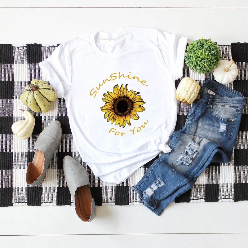 pure color letter sunflower cotton Tshirt