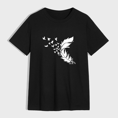 Fashion feather print comfortable t-shirt's discount tags