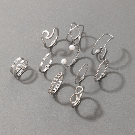 conjunto de anillos geométricos de perlas creativas's discount tags