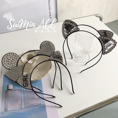 Korean rhinestone three-dimensional cat ears hairband