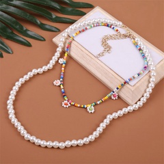 Bohemian pearl flower multi-layer long necklace