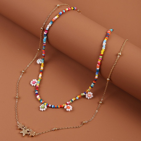 Bohemian flower multi-layer resin necklace's discount tags