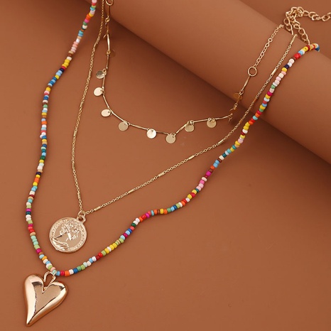 Bohemian heart-shape miyuki beads multi-layer necklace NHLA329912's discount tags