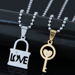 Fashion stainless steel key lock necklace