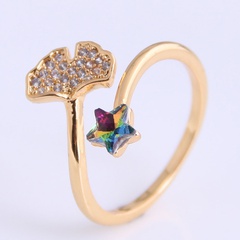 Korean lotus star copper inlaid zirconium open ring