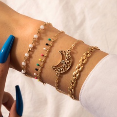 Bohemian hollow moon color beads multi-layer chain 4-piece bracelet