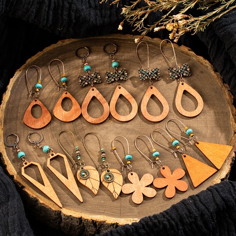 bohemian beaded wooden hollow flower geometric earrings's discount tags