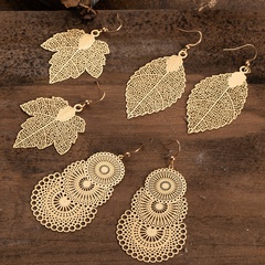 Korean hollow carved metal leaf earrings