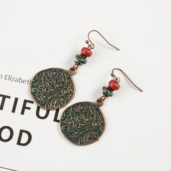 Foreign Trade New Style Earrings Vintage Ring Carved Pattern Turquoise Earrings Simple Elegant Jewelry in Stock Wholesale