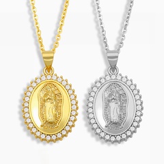 Ornamento religioso Retro europeo y americano Virgen María en relieve colgante de acero inoxidable para hombres y mujeres collar con incrustaciones de diamantes Nkt90