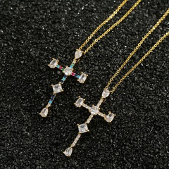 copper micro-inlaid zircon cross necklace