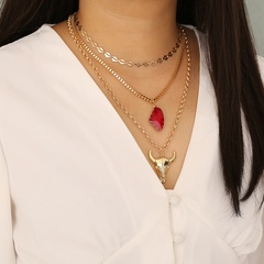 red crystal bull head multi-layer necklace