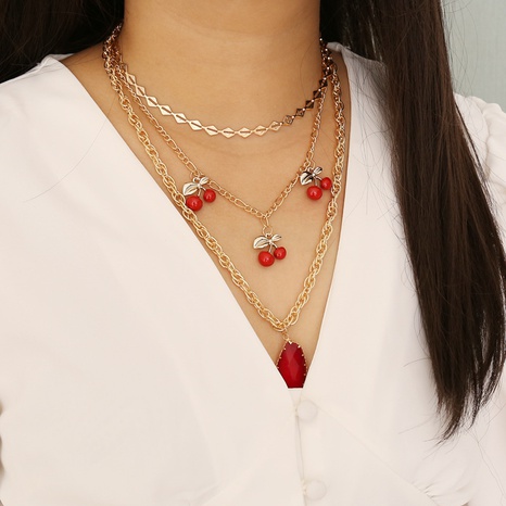 mehrschichtige Halskette aus roter Kristallkirsche's discount tags