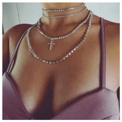 Mode mehrschichtige mit Diamanten besetzte Kreuzanhänger-Halskette