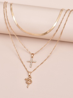 Multilayer Cross Snake Pendant Necklace