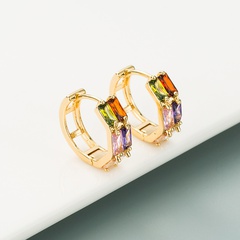 geometric double row copper zircon earrings