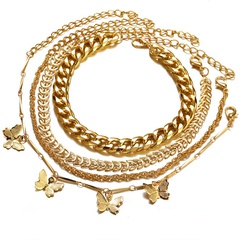 retro butterfly multi-layer anklet 4-piece set