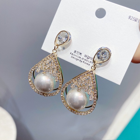 pearl micro-inlaid zircon drop-shaped earrings's discount tags