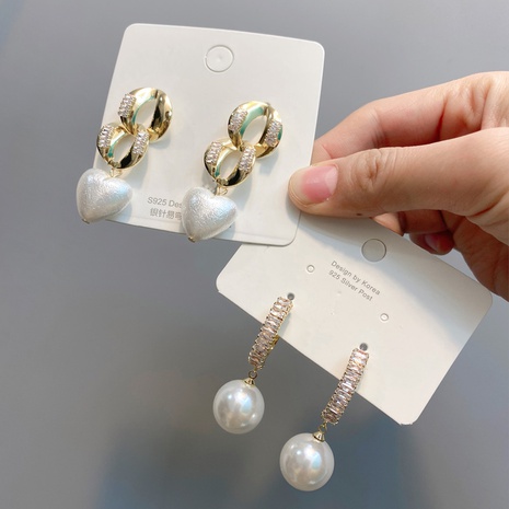 Korean diamond zircon pearl earrings's discount tags