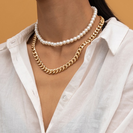 collier punk géométrique creux simple imitation perle's discount tags