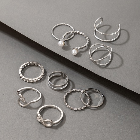 nuevo conjunto de anillos cruzados simples de 8 palabras con perlas retro's discount tags