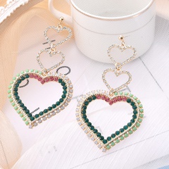 Exaggerated heart diamond shiny long earrings