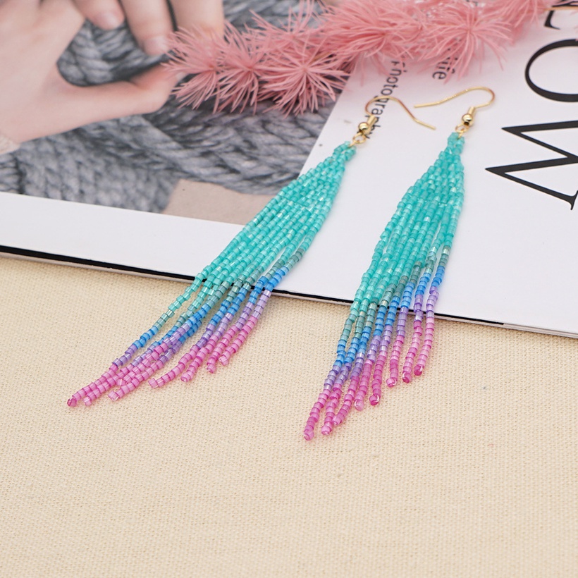 Bohemian peacock blue Miyuki bead tassel earrings