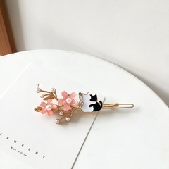Antique hair accessories pink flower hairpin cute kitten pearl hair clips