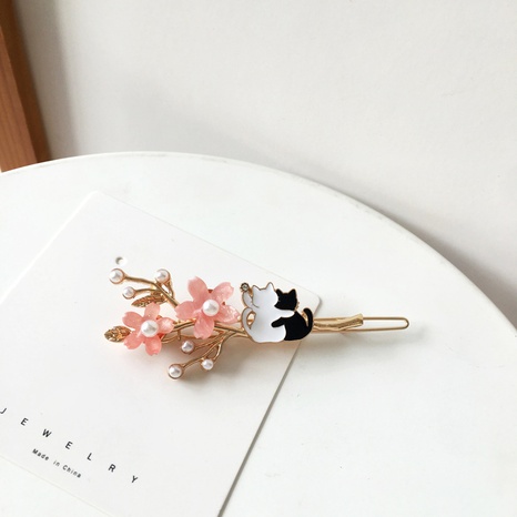 Antique hair accessories pink flower hairpin cute kitten pearl hair clips's discount tags
