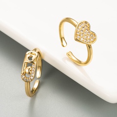 Fashion Golden Heart Open Copper Ring