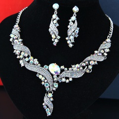 Mode funkelnd Diamant übertrieben Braut Halskette Ohrringe Set