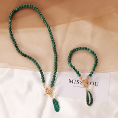 Fashion malachite leaf pearl dripping oil necklace wholesale