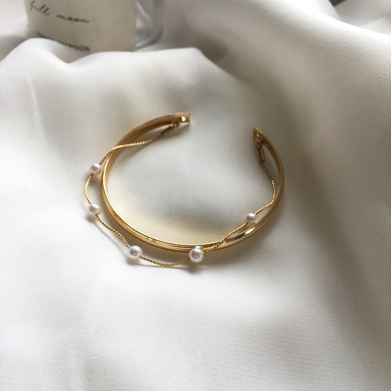 Fashion double layer geometric pearl bracelet