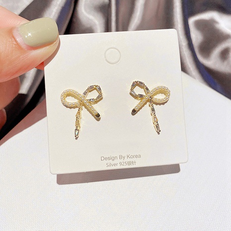 Boucles d'oreilles nœud coréen perles zircon's discount tags