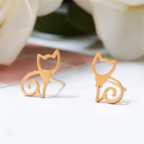 Simple cat stainless steel earrings wholesale NHAKJ335320's discount tags