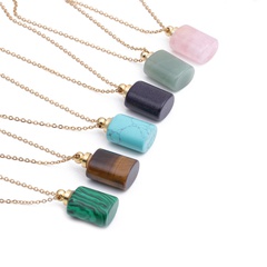 Fashion semi-precious stone flat cylindrical perfume bottle necklace