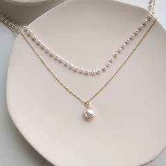 Simple double-layer metal pearl necklace