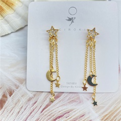 Korean full diamond star long tassel earrings