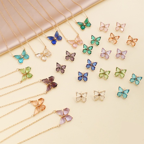 Fashion multicolor zircon butterfly copper necklace earring's discount tags