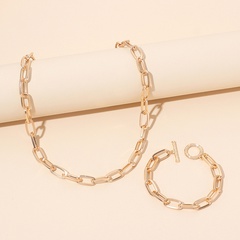 Hip-hop geometric stacked metal necklace bracelet set
