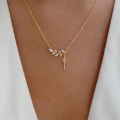 Simple leaf key diamond alloy necklace wholesale