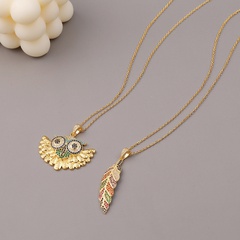 Fashion copper color zircon owl feather necklace