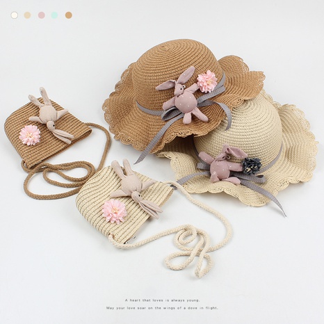 Chapeau de paille pour enfants décoratif lapin coréen's discount tags