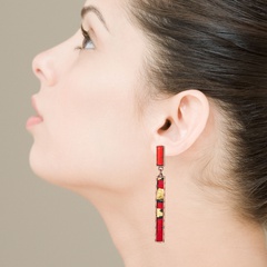 new style leopard print bronzing long tassel real leather earrings