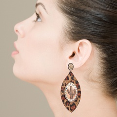 new creative exaggerated leather printing leopard print cactus earrings