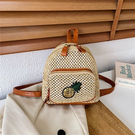 Korean straw woven bag fashion woven pineapple backpack's discount tags
