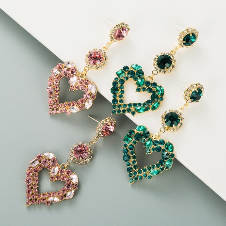 Fashion long glass diamond heart-shape earrings wholesale's discount tags