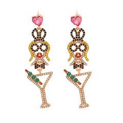Fashion alloy diamond-studded acrylic character earrings
